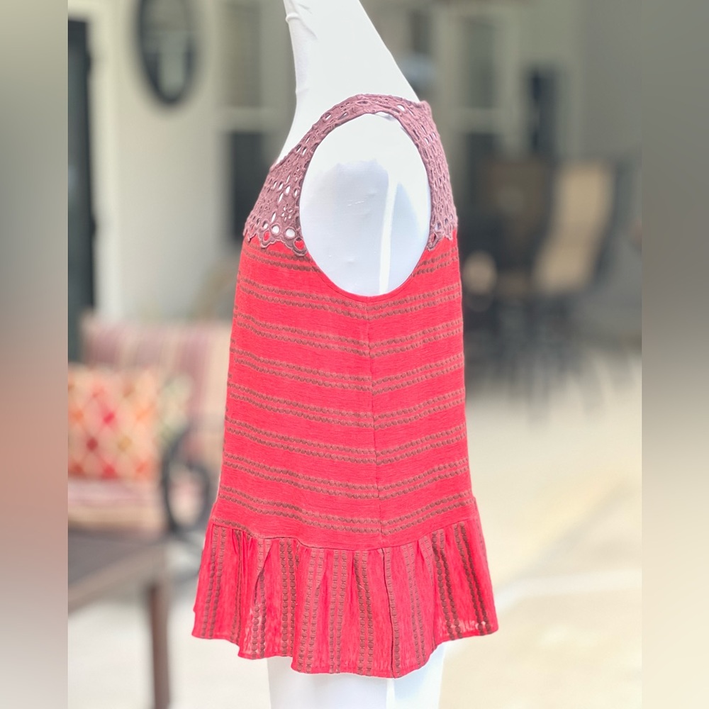 Free People Molly Retro Peplum Tank Top Medium M Brown Red - Picture 2 of 8